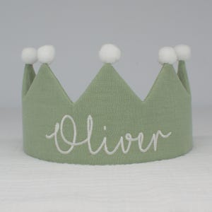 Corona di mussola ricamata per compleanni di neonati e bambini / Ricordo personalizzato per il primo compleanno e occasioni speciali / Corona di cotone