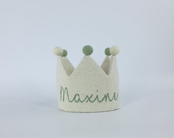 NATURAL Linen Crown for Babies and Children | Name Crowns for Birthdays and Kids Party