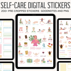 Self-Care Digital Stickers | GoodNotes and iPad Compatible | PNG Stickers for Wellness, Daily Routine, Self-love, with affirmations