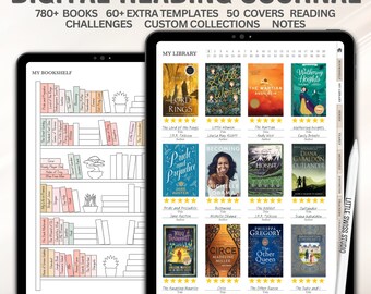 Digitales Lesetagebuch - Leseplan, iPad/Goodnotes kompatibel, Buchkritikseiten, Tracker, Sammlungen, Bücherregal und Lesetagebuch