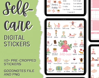 Self-Care Digitale Aufkleber | GoodNotes und iPad Kompatibel | PNG Sticker für Wellness, Alltag, Selbstliebe, mit Affirmationen