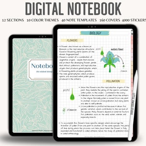 Digital Notebook | GoodNotes Notebook with Cornell notes template, 40 Goodnotes templates, digital journal with tabs, iPad notebook