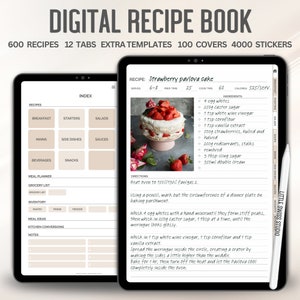 Digitales Rezeptbuch - Mahlzeitenplaner, iPad/Goodnotes Kompatibel, Digitales Kochbuch, Rezept Journal, Food Journal mit Rezeptbuch Vorlagen