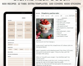 Digitales Rezeptbuch - Mahlzeitenplaner, iPad/Goodnotes Kompatibel, Digitales Kochbuch, Rezept Journal, Food Journal mit Rezeptbuch Vorlagen