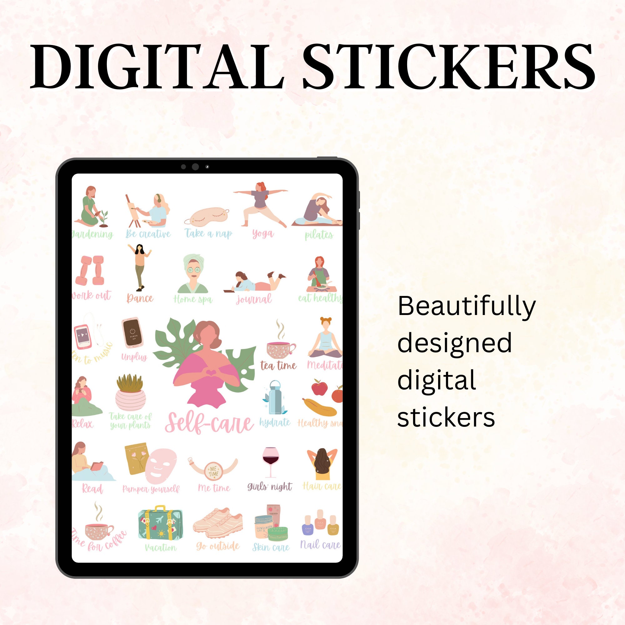 Self-care Digital Stickers Goodnotes and iPad Compatible PNG Stickers ...