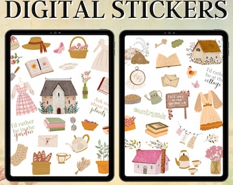Digitale Cottagecore Sticker - Planer, Journal, Scrapbooking - PNG Dateien und Goodnotes Datei