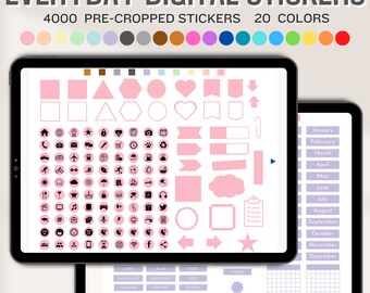 Alltags-Digital-Aufkleber | GoodNotes und iPad Kompatibel | PNG Aufkleber für Arbeit, Schule, Alltag, Wochentage, Monate, Zahlen