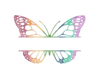 Watercolor Butterfly Monogram PNG: Rainbow Clipart (Digital Download)