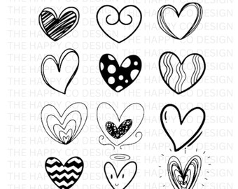 Pakiet SVG z ręcznie rysowanymi sercami (plik cyfrowy)