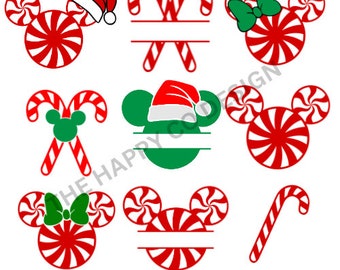 Mickey Christmas Candy Cane SVG-bundel: monogram clipart (digitale download)