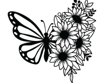 Butterfly with Sunflower SVG, DNG, PNG eps Files, Cut Files for cricut-  Digital Product