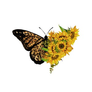 Sunflower Butterfly, Leopard Print Butterfly Clip Art PNG JPG files for Sublimation Design Digital Download