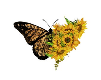 Sunflower Leopard Butterfly Clipart: PNG JPG Digital Download