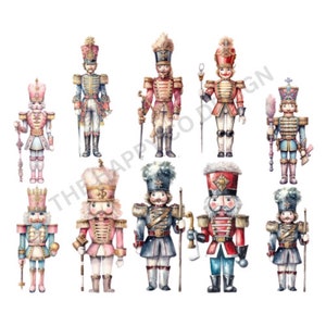 Pacchetto natalizio PNG schiaccianoci, design della camicia di Natale con clip art schiaccianoci dell'acquerello, design a sublimazione, download digitale PNG delle vacanze