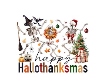 Happy Hallowthanksmas PNG File: Holiday Sublimation Design (Digital Download)