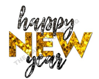 Celebrate the Holidays with a Happy New Year PNG | Instant Sublimation Download | Glittery Sequins Design New Year Sweater New Year Card