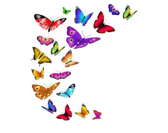 Colourful Flying Butterfly Design PNG JPG with transparent background, digital download - free commercial use
