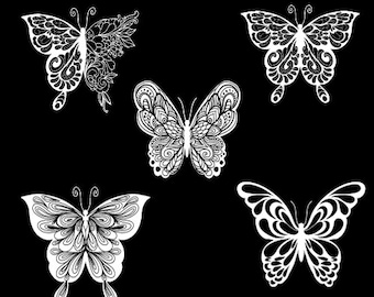 Butterfly Clipart Bundle: 5 SVG PNG DXF Designs (Digital Download)