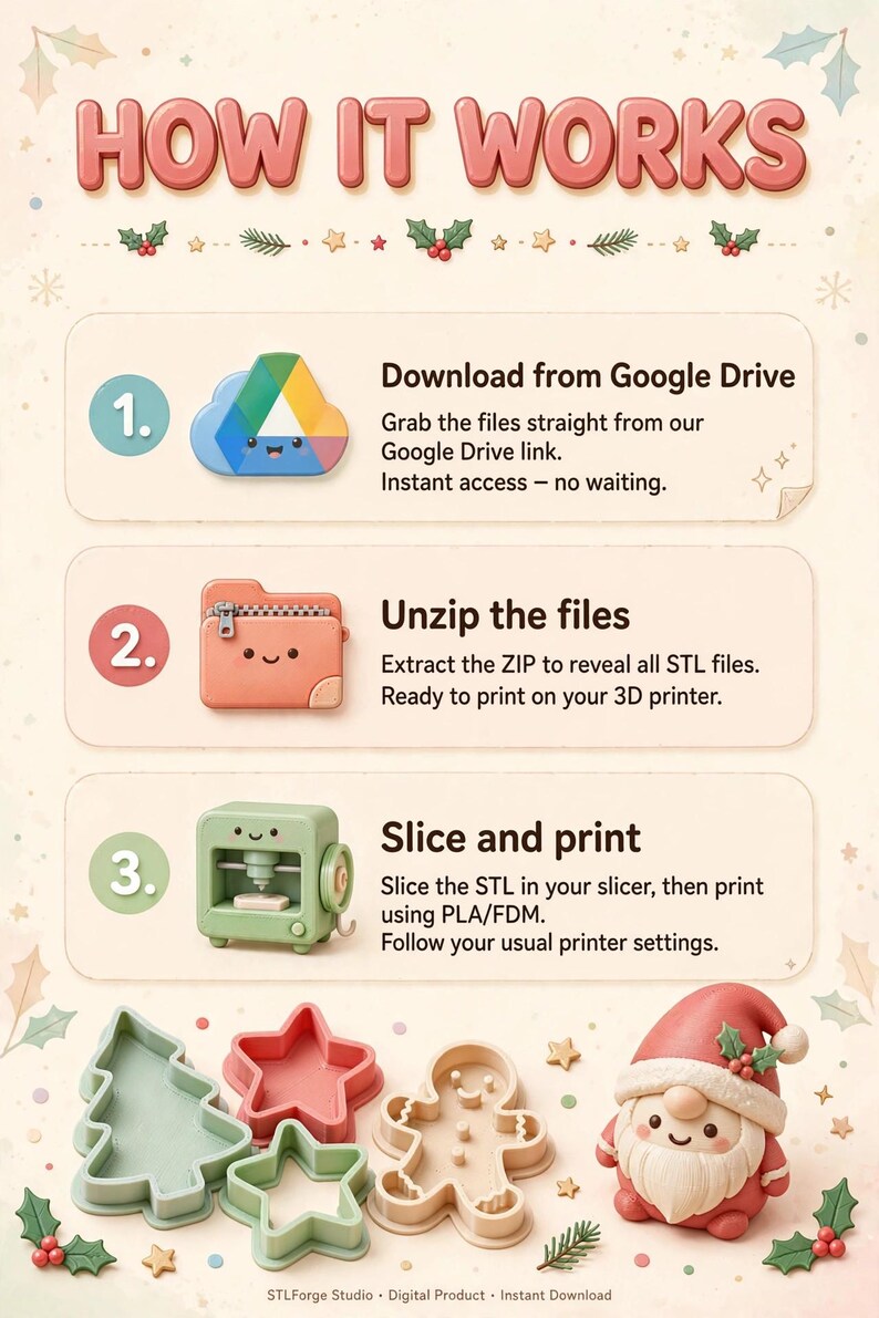 Paquete de archivos STL para cocina navideña / Cortadores de galletas y decoración navideña para impresión 3D imagen 5