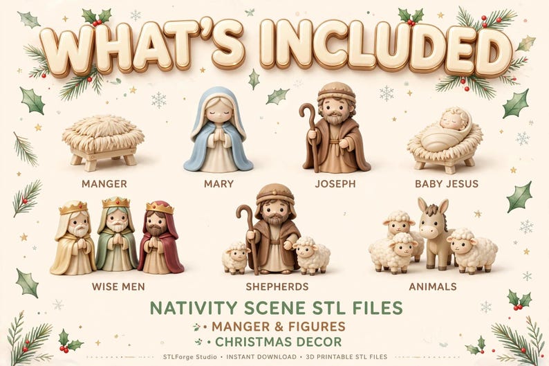 Paquete de archivos STL del Belén Navideño / Archivos para impresión 3D del pesebre navideño imagen 2