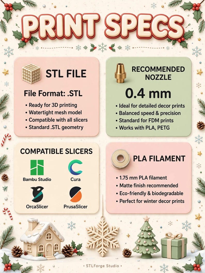 Paquete de archivos STL de decoración navideña de invierno / Archivos de impresión 3D para decoración navideña del hogar imagen 3