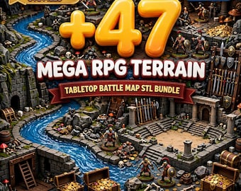 Paquete Mega de Terrenos para Juegos de Rol / 47 Archivos STL de Terrenos para Juegos de Mesa / Mapas de Batalla para D&D Pathfinder