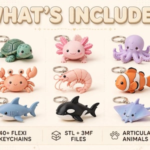 Paquete de llaveros flexibles con animales del zoológico, archivos STL de animales articulados (descarga digital) imagen 2