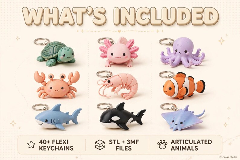 Paquete de llaveros flexibles con animales del zoológico, archivos STL de animales articulados (descarga digital) imagen 2