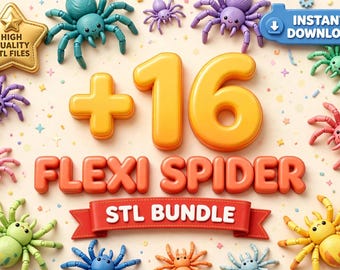 Flexi Spider STL-bundel — 16 beweegbare spinnen 3D-printbestanden, fidget toys