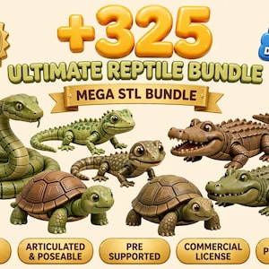 Paquete definitivo de reptiles / Más de 325 archivos STL de serpientes, lagartos, cocodrilos y tortugas / Impresión 3D imagen 1