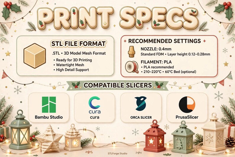 15 Christmas Lanterns & Lights STL Bundle | Holiday Decor 3D Print Files (Digital Download) image 3
