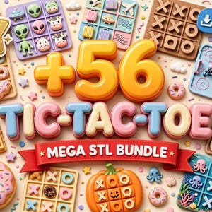 Mega Bundle Tic-Tac-Toe | 56 Themed 3D Print Game STL Files | Family Board Games image 1
