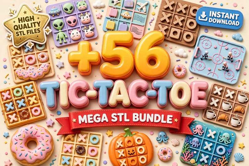 Mega Bundle Tic-Tac-Toe | 56 Themed 3D Print Game STL Files | Family Board Games image 1
