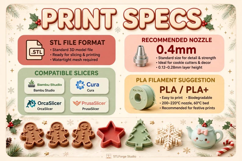 Paquete de archivos STL para cocina navideña / Cortadores de galletas y decoración navideña para impresión 3D imagen 3