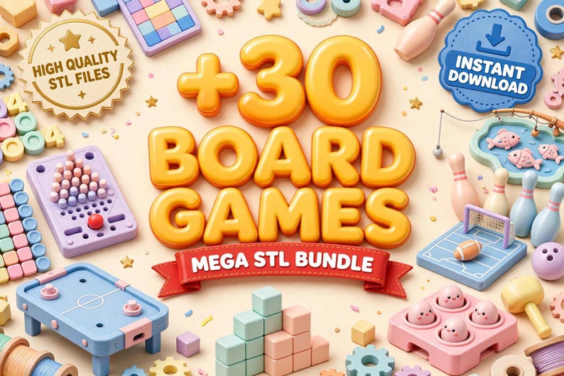 Paquete de 30 juegos de mesa 3D imprimibles / Acción familiar, deportes, estrategia (archivos STL) imagen 1