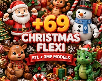 69 Articulated Christmas STL Files, Santa, Reindeer, Snowman, Dragon Fidget Toys (Digital Download)