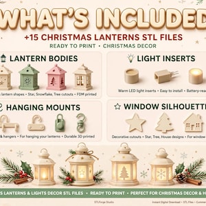 15 Christmas Lanterns & Lights STL Bundle | Holiday Decor 3D Print Files (Digital Download) image 2