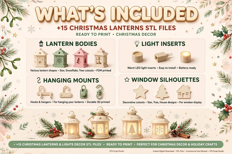 15 Christmas Lanterns & Lights STL Bundle | Holiday Decor 3D Print Files (Digital Download) image 2