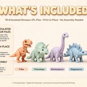Flexi Dinosaur STL Bundle | 70 Articulated Dinosaur 3D Print Files image 2