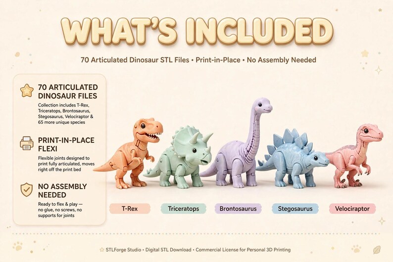 Flexi Dinosaur STL Bundle | 70 Articulated Dinosaur 3D Print Files image 2