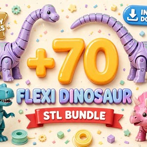 Flexi Dinosaur STL Bundle | 70 Articulated Dinosaur 3D Print Files image 1