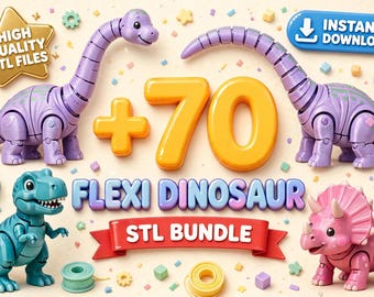 Flexi Dinosaur STL-bundel | 70 beweegbare dinosaurus 3D-printbestanden