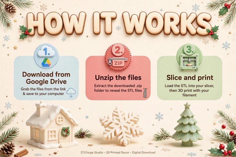 Paquete de archivos STL de decoración navideña de invierno / Archivos de impresión 3D para decoración navideña del hogar imagen 5