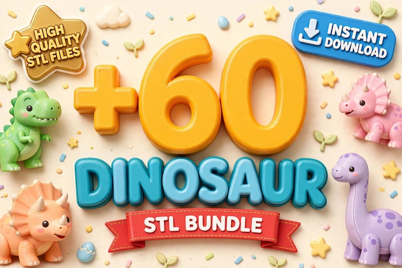 Kids Dinosaur Toys STL Bundle | 60+ Dino 3D Print Files image 1