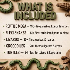 Paquete definitivo de reptiles / Más de 325 archivos STL de serpientes, lagartos, cocodrilos y tortugas / Impresión 3D imagen 2