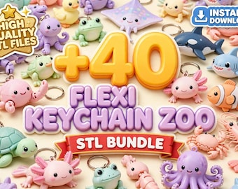 Flexi Keychain Zoo Bundle, Articulated Animal STL Files (Digital Download)
