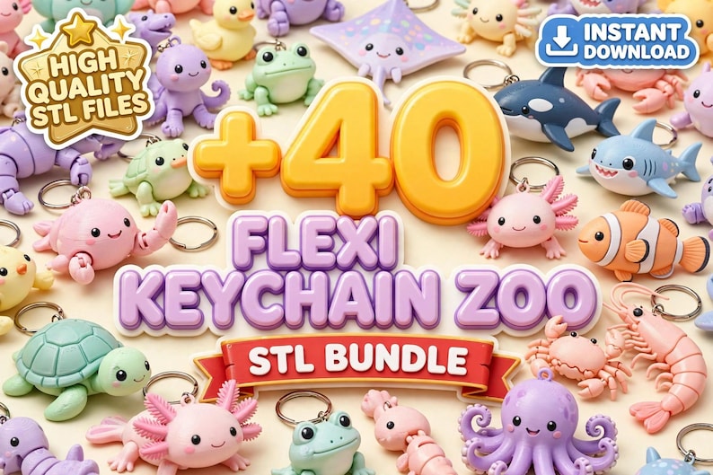 Paquete de llaveros flexibles con animales del zoológico, archivos STL de animales articulados (descarga digital) imagen 1