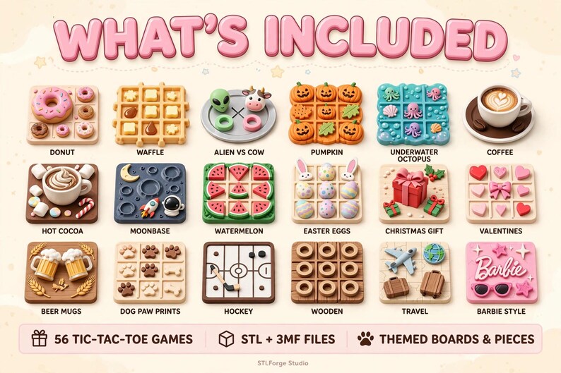 Mega Bundle Tic-Tac-Toe | 56 Themed 3D Print Game STL Files | Family Board Games image 2