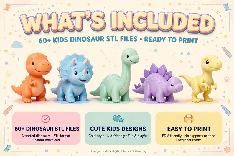 Kids Dinosaur Toys STL Bundle | 60+ Dino 3D Print Files image 2