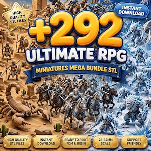 Ultieme RPG-bundel | 292 STL-bestanden voor tafelbladminiaturen | D&D Pathfinder Fantasy afbeelding 1
